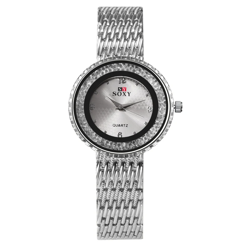 Женские часы Лидирующий бренд Роскошные женские Кристальные кварцевые часы с механизмом из нержавеющей стали наручные часы Relogio Feminino - Цвет: silvery