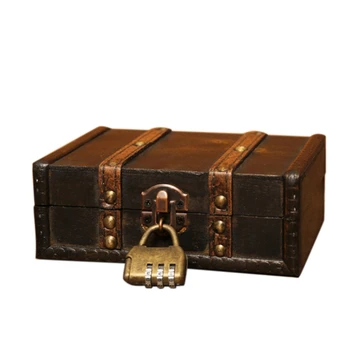 

Retro Treasure Chest with Lock Vintage Wooden Storage Box Antique Style Jewelry Organizer for Wardrobe Jewelry Box Trinket Box