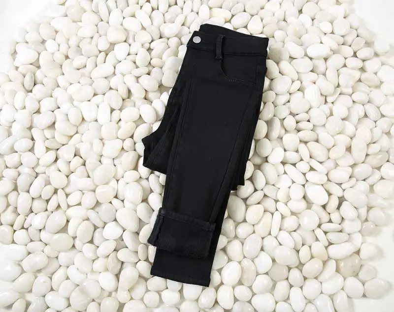 1ButtonBLACK Кашемировые мягкие бархатные Стрейчевые зимние джинсы женские с высокой талией черные обтягивающие теплые джинсы женские эластичные женские джинсы/333 - Цвет: 1ButtonBLACK