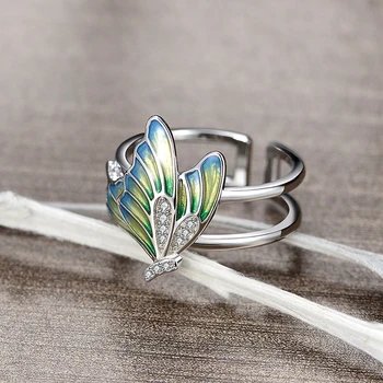 

New Chic Green Color Finger Ring Butterfly Oil Painting Pattern Rings Women Wedding Bridal Ring Valentine's Day Engagement Gift