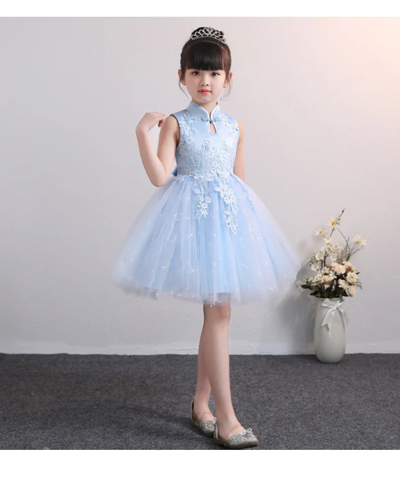 Children Evening Dress Summer New Style Cheongsam Princess Skirt Vest 3-13-Year-Old Girls Skirt Gauze Tutu
