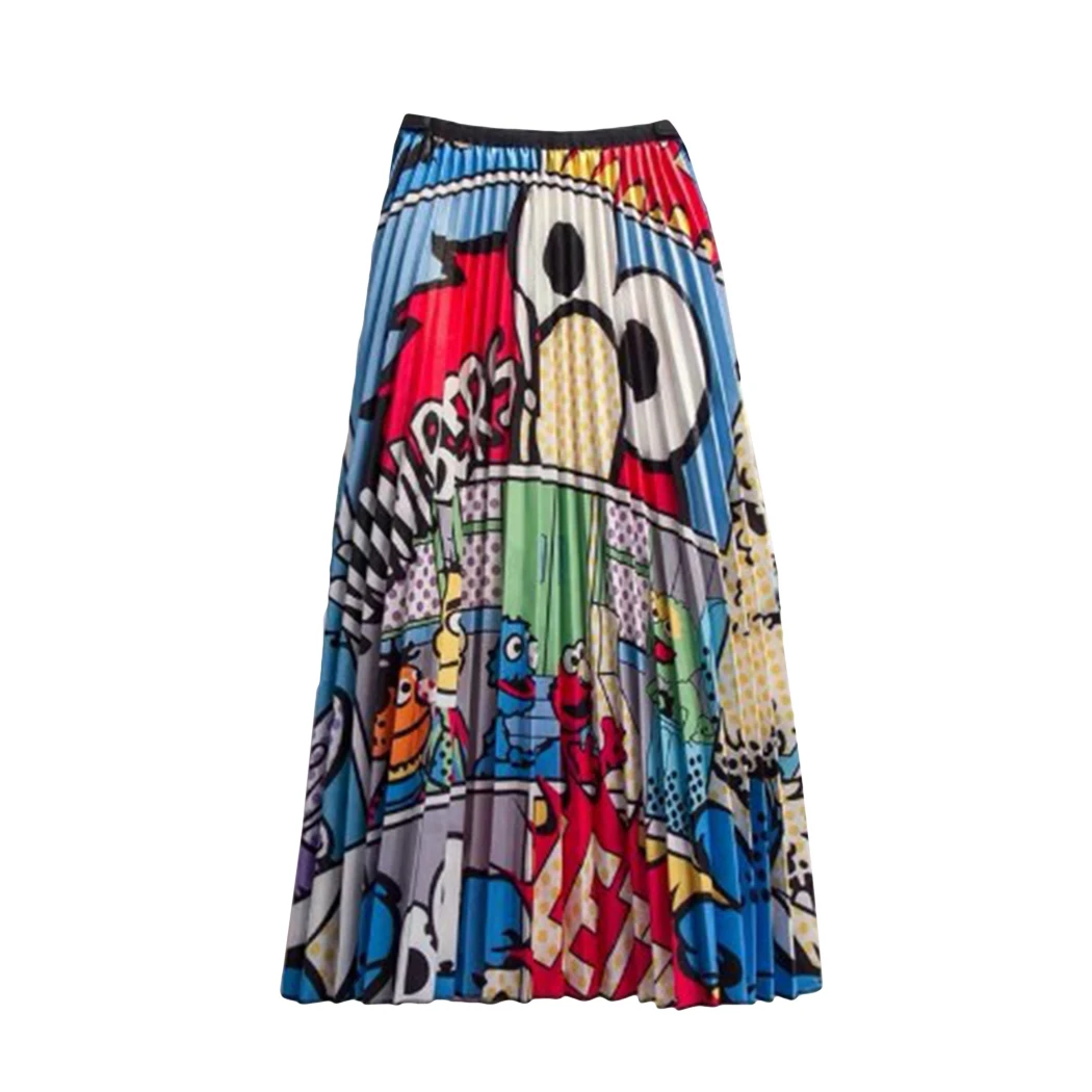 Модная юбка в складку с принтом лето осень высокая талия до середины икры юбки универсальные качели эластичная талия женская Юбка-миди Jupe
