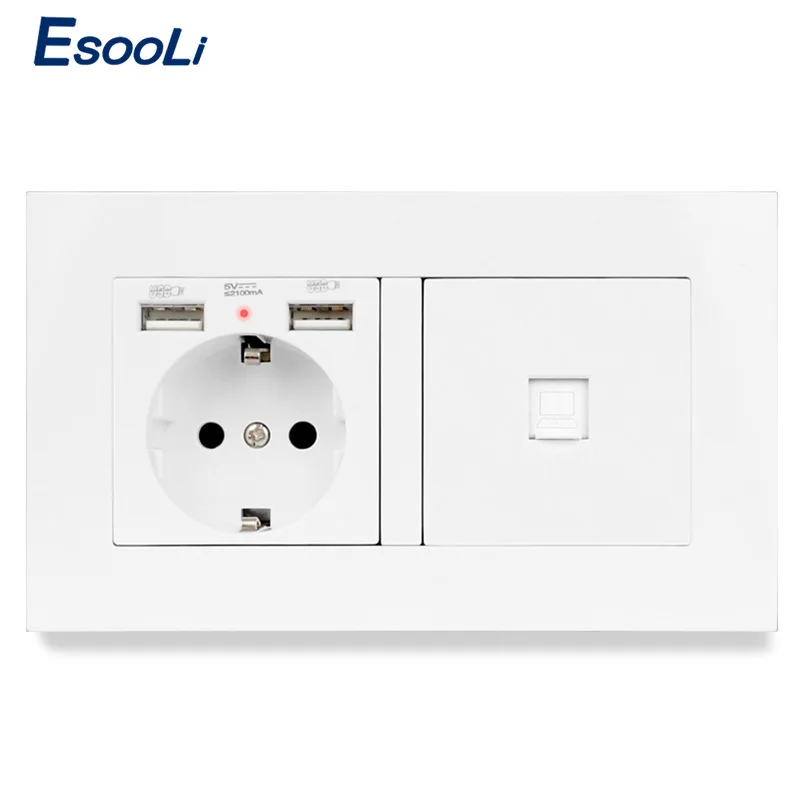 Esooli PC пластиковая панель настенная розетка стандарта ЕС 2 порта USB для зарядки