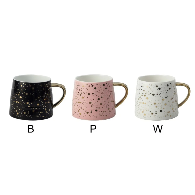 Office Home Cup Ceramic Coffee& Water Mug with Handle, Gold Dots Decoration