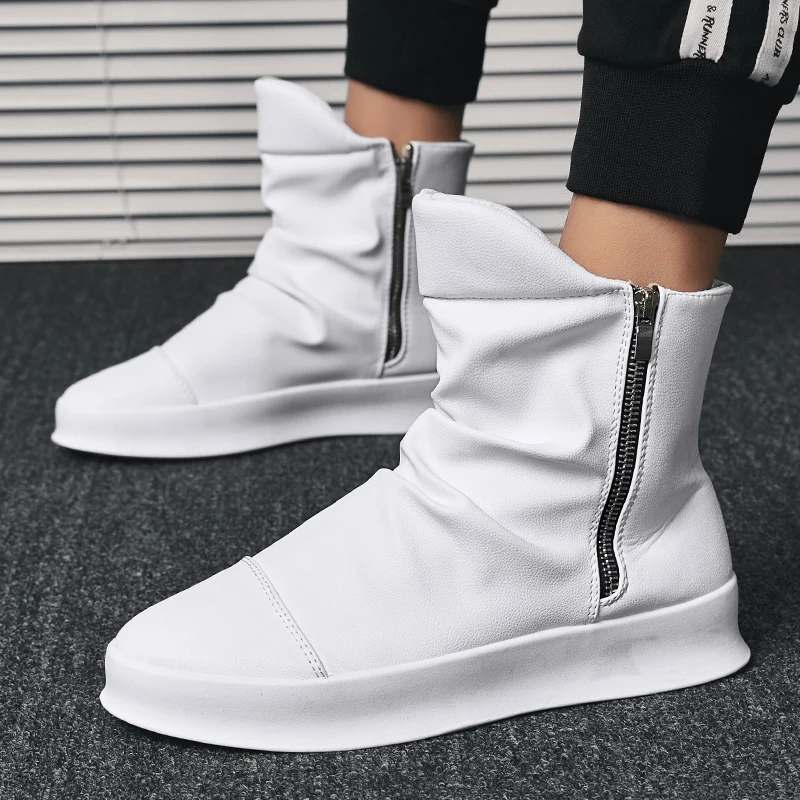 New Male Hip hop autumn winter Men Chelsea Motorcycle Boots Slip-On Dress Shoes Dancing Footwear Platform High Top Sneakers