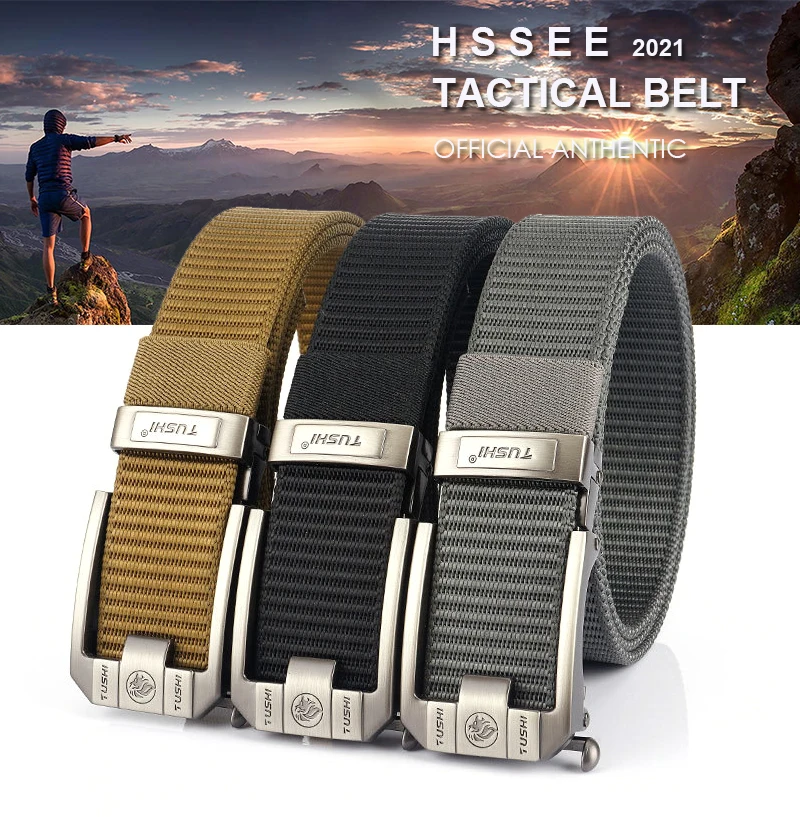 HSSEE New Casual Belt for Men 3mm Tight Nylon Tactical Outdoor Belt Metal Automatic Buckle Jeans Waistband Girdle Male Gift