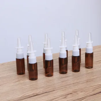 

10pcs 15ml Portable Nasal Sprayer Bottle Rhinitis Refillable Fine Mist Empty Spray Bottles (Brown Pet + 18R Direct Injection)