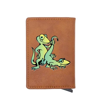 

High Quality Funny Lizard Printing RFID Blocking Men's Credit Card Holder Leather Bank Card Wallet Case Protection Purse