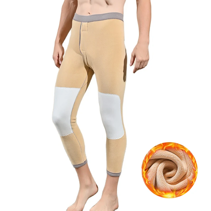 2Pcs/Set Winter Thermal Underwear Bottoms Mens Leggings Thermos Pants Male Warm Wool Thicken Underwear Trousers Men's Warm Pants 5