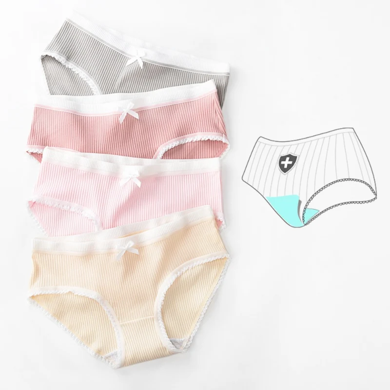 

Women Comfortable Knit Briefs Cotton Panties Seamless Low-Rise Underwear Briefs Girls Cute Lace Bow Breathable Intimates Panty
