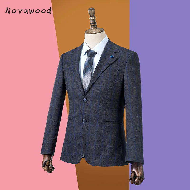Slim Fit Men Plaid Suit High Quality Groom Wedding Design Suit 2 Piece(Blazer+Pants) Latest Coat Pant Designs