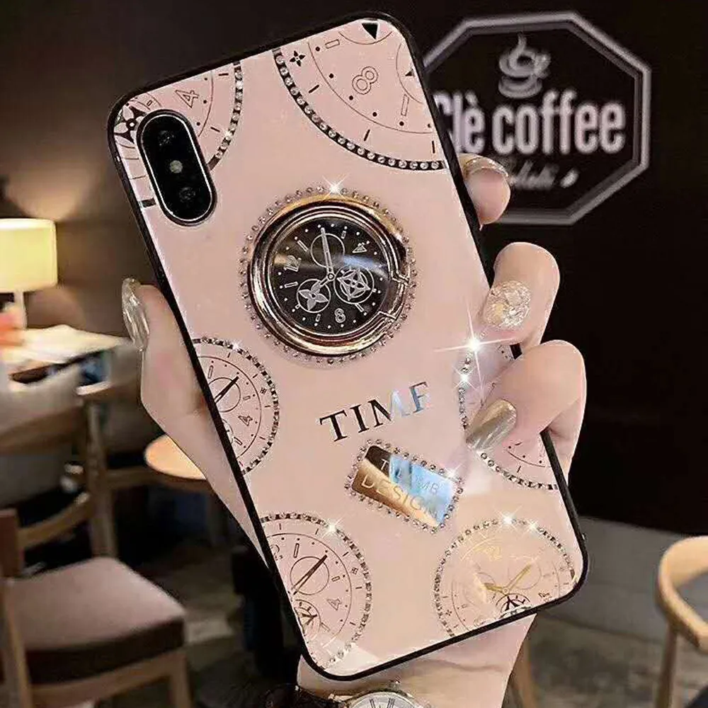 02 Блестящее стекло чехол для телефона Iphone 11 Pro Case XS MAX XR X 8 7 PLUS 7 6 6S роскошная крышка часов 360 градусов металлическое кольцо-держатель чехол - Цвет: 02