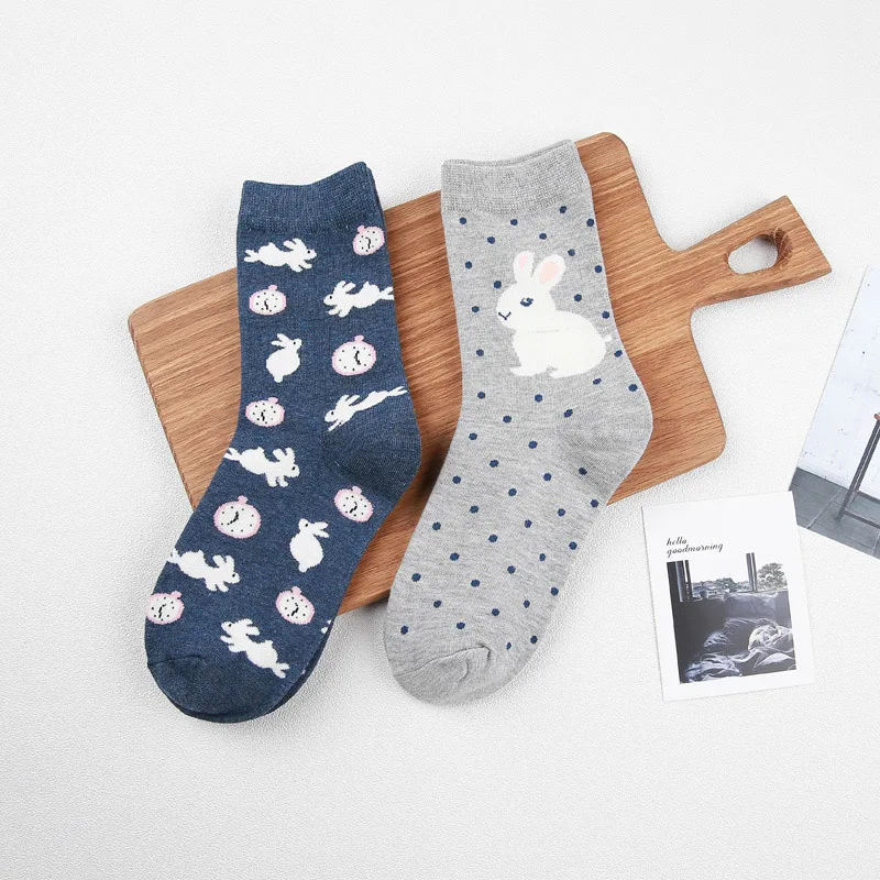

[PEONFLY] Cute Love Women Socks Solid Candy Colors Sweet DoT Rabbit Short Sock Spring&AutumnThin Socks For Girl 2 PAIR