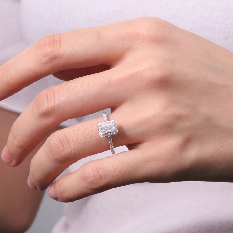 AEAW 0.7ct 4*6 мм изумрудная огранка камень Муассанит кольца для женщин 18 к 14 к белое золото розовое золото романтические обручальные кольца