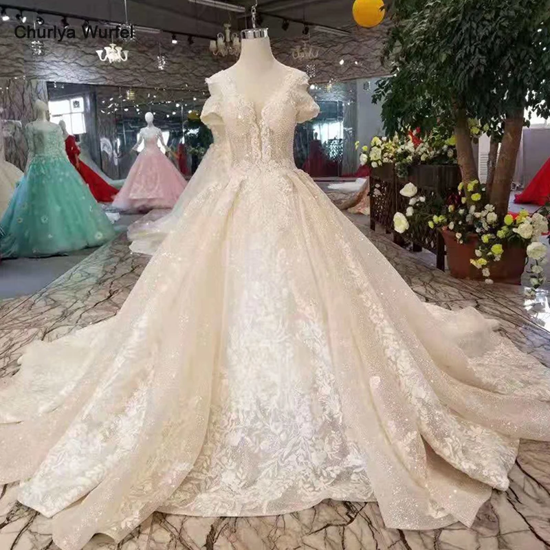 Блестящие кружевные свадебные платья LSS255 женские блестящие цвета шампанского с