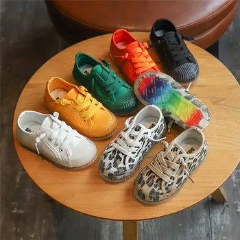 

Children's shoes 2019 autumn new leopard canvas shoes boys net red rainbow bottom biscuit shoes girls shoes