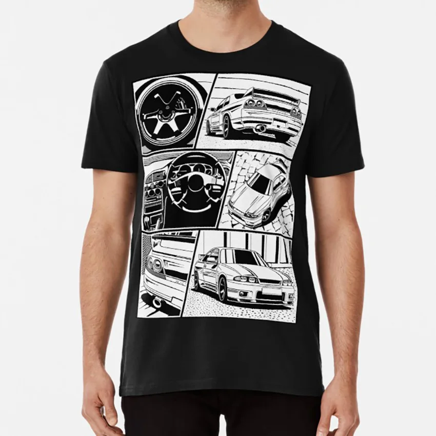 Skyline R33 GTR. Детали (белый фон) Футболка автомобиль автомобили моторы Автомобильный