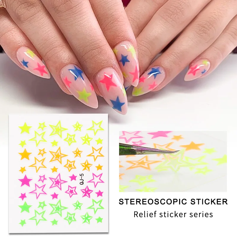 

6pcs Luminous Nail Sticker Star Geometric Patterns Elves Graffiti Owl Lightning Nail Design On Nails Nail Art Decorations