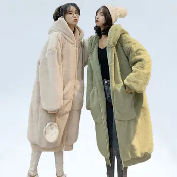 

-30 Degrees Fur Coat Women 2019 Casual Hoodies Furry Thick Warm Long Faux Rabbit Fur Jacket Loose Winter Coat Women OverCoat