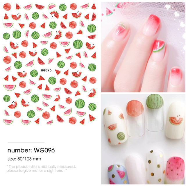 pieces 3D Super thin watermelon nails stickers tips Nail Art adhesive decals fruit Cool Design nail envelopes manicure