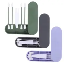 Sterilize Cotton Swabs Set Reusable Silicone Swabs Ear Cleaning Double-Ends Swabs with Carrying Case Cleaning Brush Makeup Tool