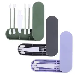 Sterilize Cotton Swabs Set Reusable Silicone Swabs Ear Cleaning Double-Ends Swabs with Carrying Case Cleaning Brush Makeup Tool