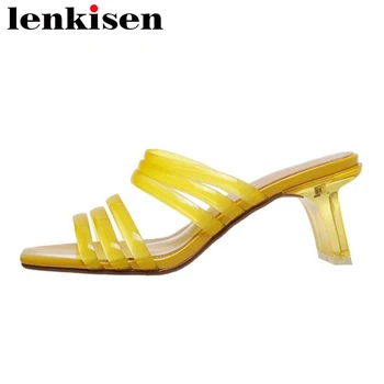 

Lenkisen superstar summer hot sale fashion large size peep toe high heels women slip on mules mature crystal sandals women L31