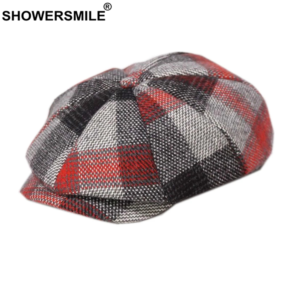 SHOWERSMILE красная клетчатая Лоскутная кепка газетчика шерстяная зимняя женская