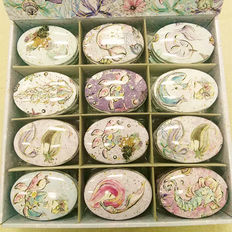 

24pc/box Small Storage Box Mixed mermaid Printing Oval Shape Candy Box Handmade Soap Case Mini Tin Jewelry box Small Pill Case