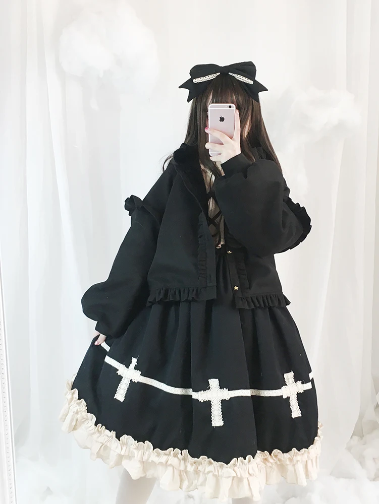 Harajuku уличная мода крест Косплей сладкое женское платье мягкие японские игрушки в готическом стиле цельное платье Лолита милое платье для девочек-подростков
