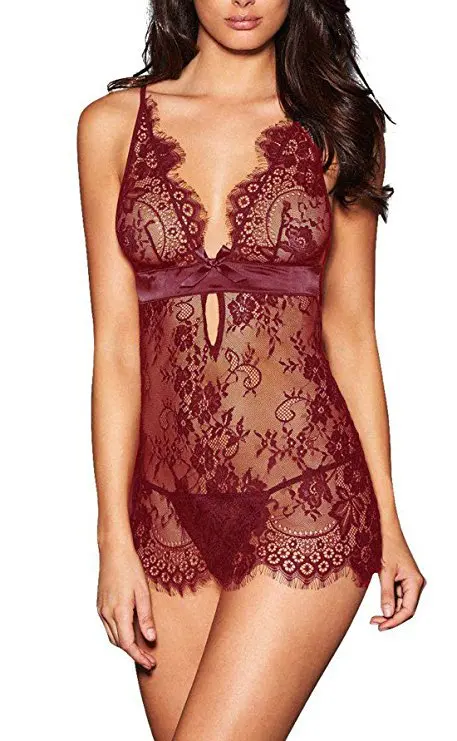 Кружева Babydoll открытый промежность нижнее белье Красный Черный спинки белье Экзотическая одежда сексуальное платье бюстгальтер ремни экстендеры Сексуальное белье
