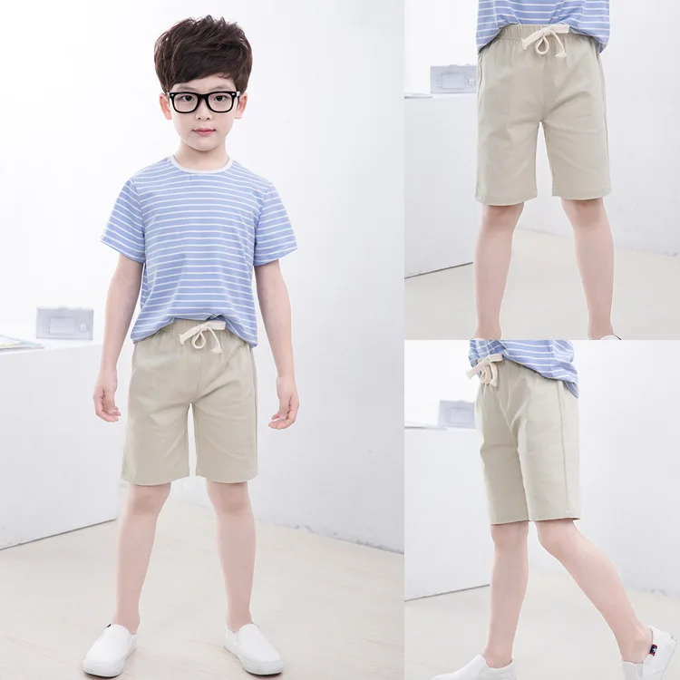 Хлопковые и льняные брюки для мальчиков от 2 до 10 лет шорты до колена яркие цвета, детские летние пляжные свободные шорты для девочек