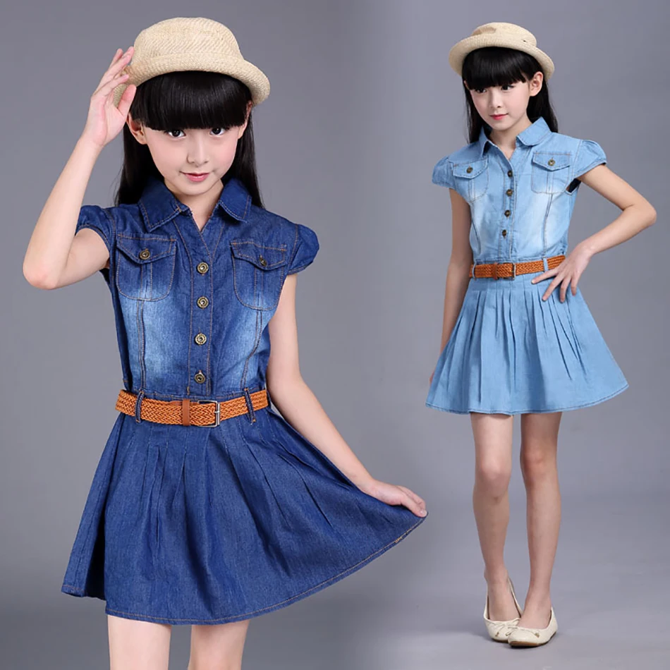 Children Kids Denim Cowboy Dress For Teens Girls Summer Vestidos Clothes 4 5 6 7 8 9 10 11 12 14 Years Old New 2021 | Детская одежда и