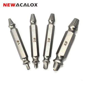 

NEWACALOX Hand Tool Double Side Remove Broken Screw Speedout Set Damaged Screw Extractor Drill Set Easy Out 4pcs/set