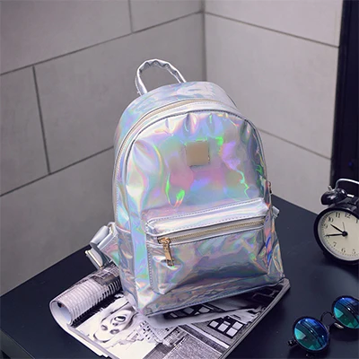 Модный голографический рюкзак в стиле хип-хоп, mochilas feminina, женский рюкзак с серебряным лазером, кожаный рюкзак, школьные сумки zaino - Цвет: Silver