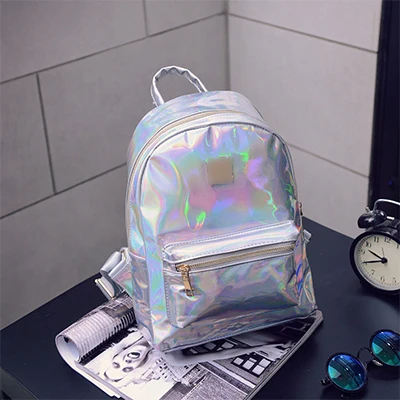 Silver Модный голографический рюкзак в стиле хип-хоп, mochilas feminina, женский рюкзак с серебряным лазером, кожаный рюкзак, школьные сумки zaino - Цвет: Silver