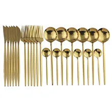 Service de vaisselle en or 24 pièces en acier inoxydable miroir service de table couteau fourchette cuillère à café service de couverts lavable au lave-vaisselle