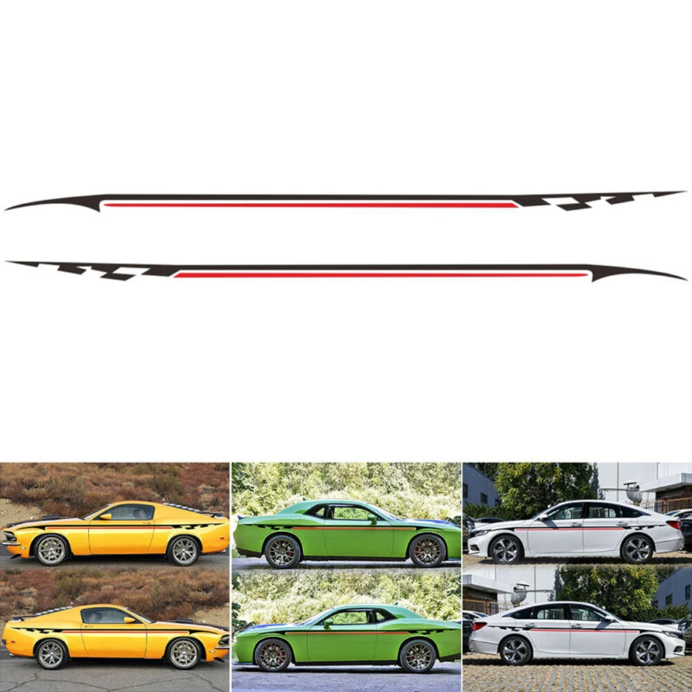 2pcs Auto Car Body Side Stripes Vinyl Graphics Stickers Decals Replacement Parts