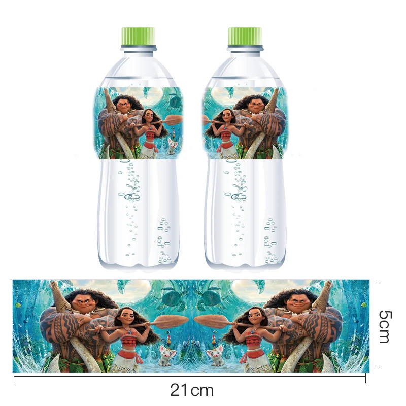 12pcs Moana Mineral Water Bottle Label Cartoon Moana Birthday Party Sticker  Children's Party Decor Supplies