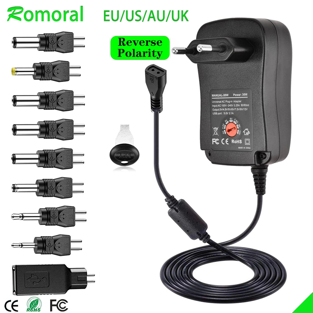 Adaptador Universal de CA de 30W, fuente de polaridad Reversible, multivoltaje, CC, para tira de luz LED LCD, Router, HUB, altavoz|Adaptadores AC/DC| - AliExpress