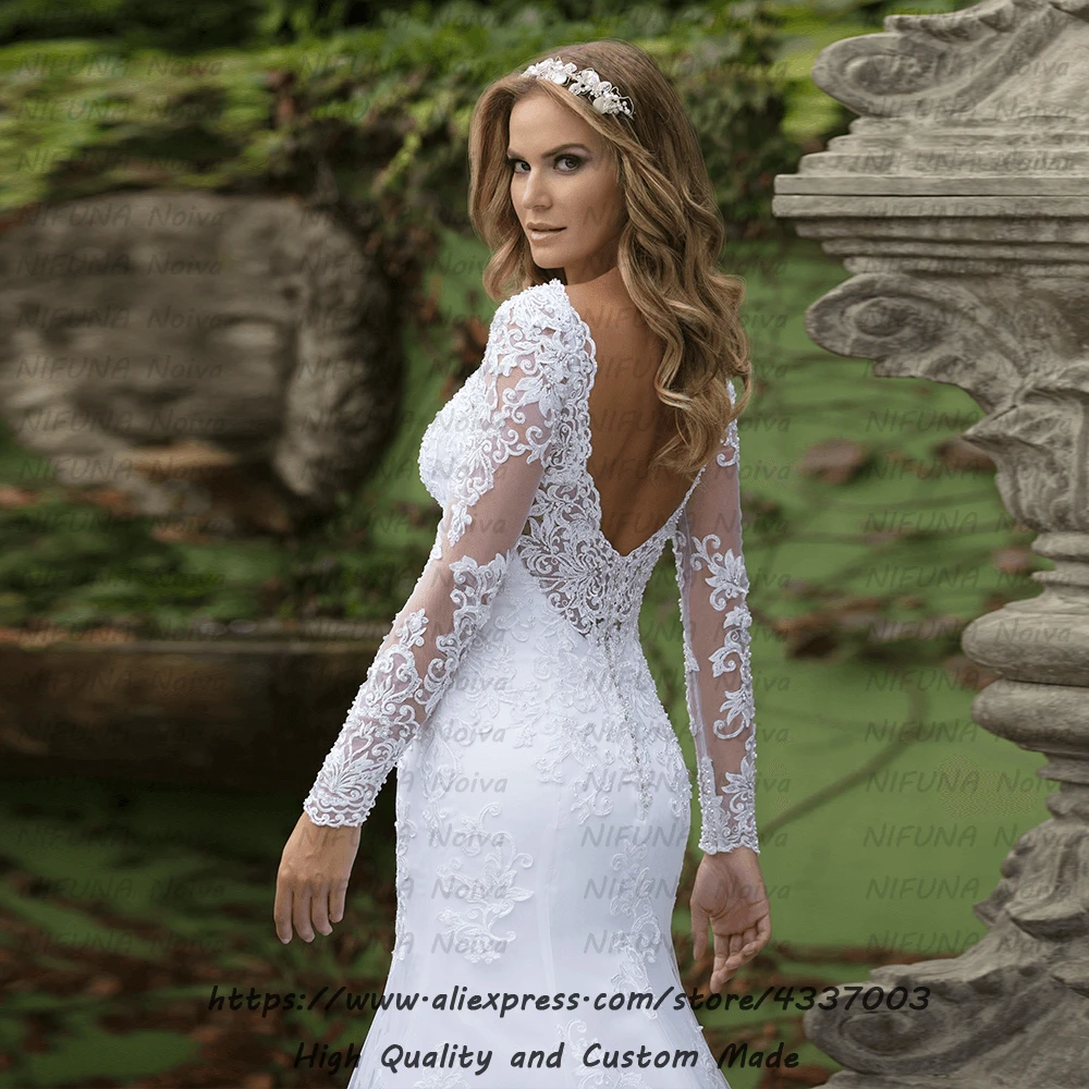 Robe de mariee Сексуальное Белое Кружевное Свадебное платье русалки с длинными рукавами со шлейфом Abiti da sposa Vestido De Noiva