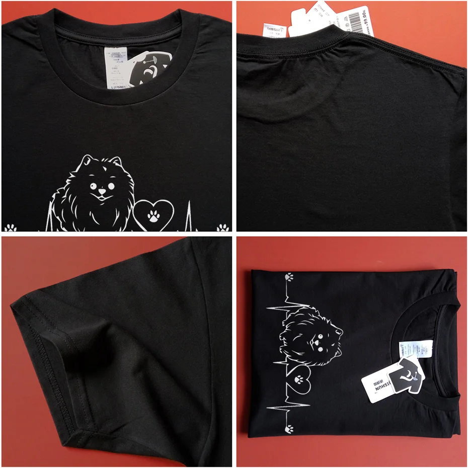 New Funny Pomeranian T Shirt Unisex Short Sleeve O-Neck 16 Colors Cotton Casual Cute Heartbeat Dog T-shirt Girls Woman Tshirt