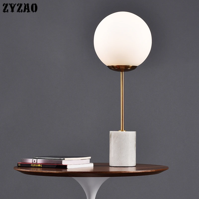 Postmodern Simple Marble Base Table Lamp Nordic Living Room Home Deco Glass Ball Desk Lamp Bedroom Bedside Lamp Simple Tafellamp 3