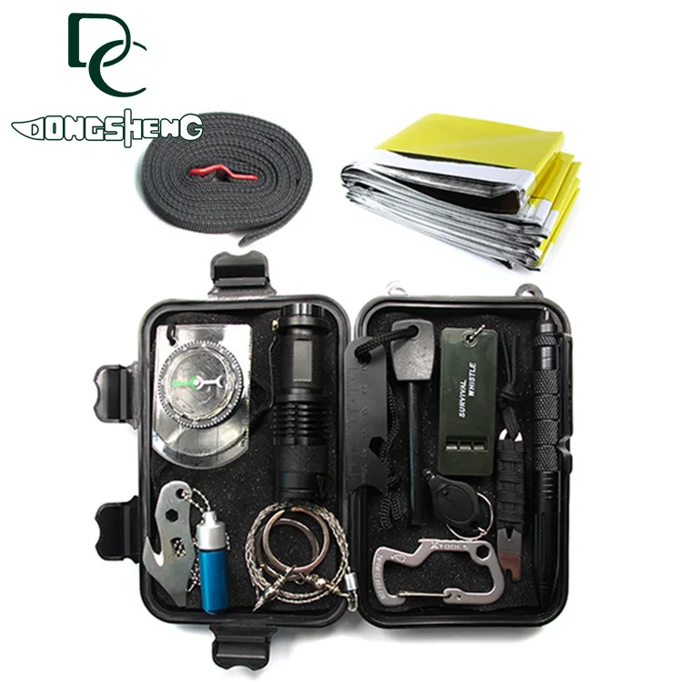 

Cross Border Outdoor Tool Box Outdoor Survival Box Play Flint Rod Fint And Steel Magnesium Rod Whistle Wire Saw Large Size Set