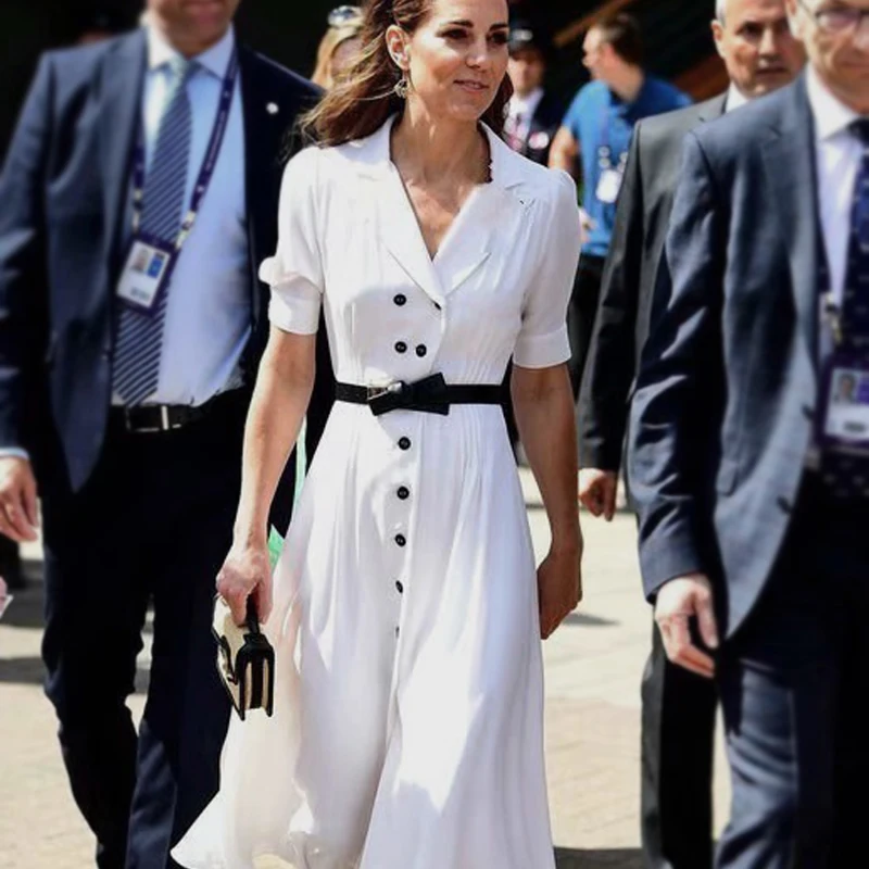 Vrouwen Jurk Button Designer Witte Jurk Elegante Turn-Down Kraag Korte Mouwen Jurken A1118 Vrouwen Jurk Button Designer Witte Jurk Elegante Turn-Down Kraag Korte Mouwen Jurken A1118