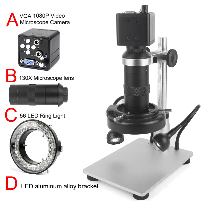 

1080P VGA digital microscope for electronic soldering 130X Industry microscope camera USB LED Ring Light professional repair