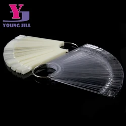 50PCS False Nail Tips Fan shaped Fake Nail Art Tips Polish UV Gel Sticker Decoration Display Stick Gel Salon Tool Clear Natural