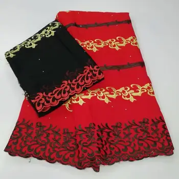 

High Quality Red African Lace Fabric 100% Cotton Embroidery Nigerian Cotton Lace Fabric 5+2Yards for Dress C20102-16