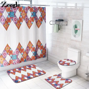 

Modern Style Bath Mat and Shower Curtain Set Absorbent Bathroom Mat Set Microfiber Bathroom Floor Mat Non-slip Foot Mat