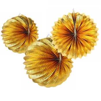

Pack of 3pcs 19cm Gold Paper Lanterns Decorations Watermelon Hanging Lantern for Wedding Party Birthday Festival Room Home Decor